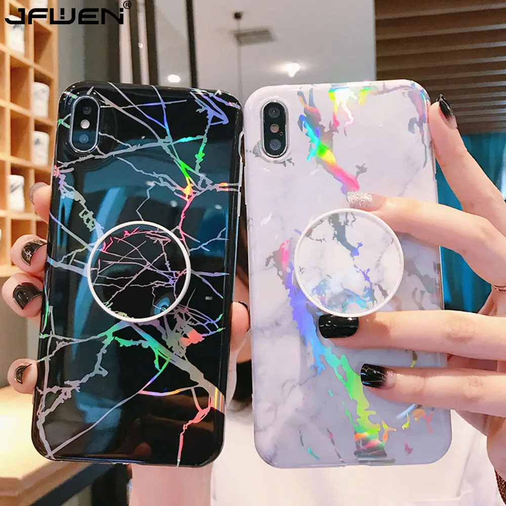 Глянцевый лазерный мраморный чехол подставка для iphone XS 12 11 Pro Max X XR 7 8 6 6S Plus