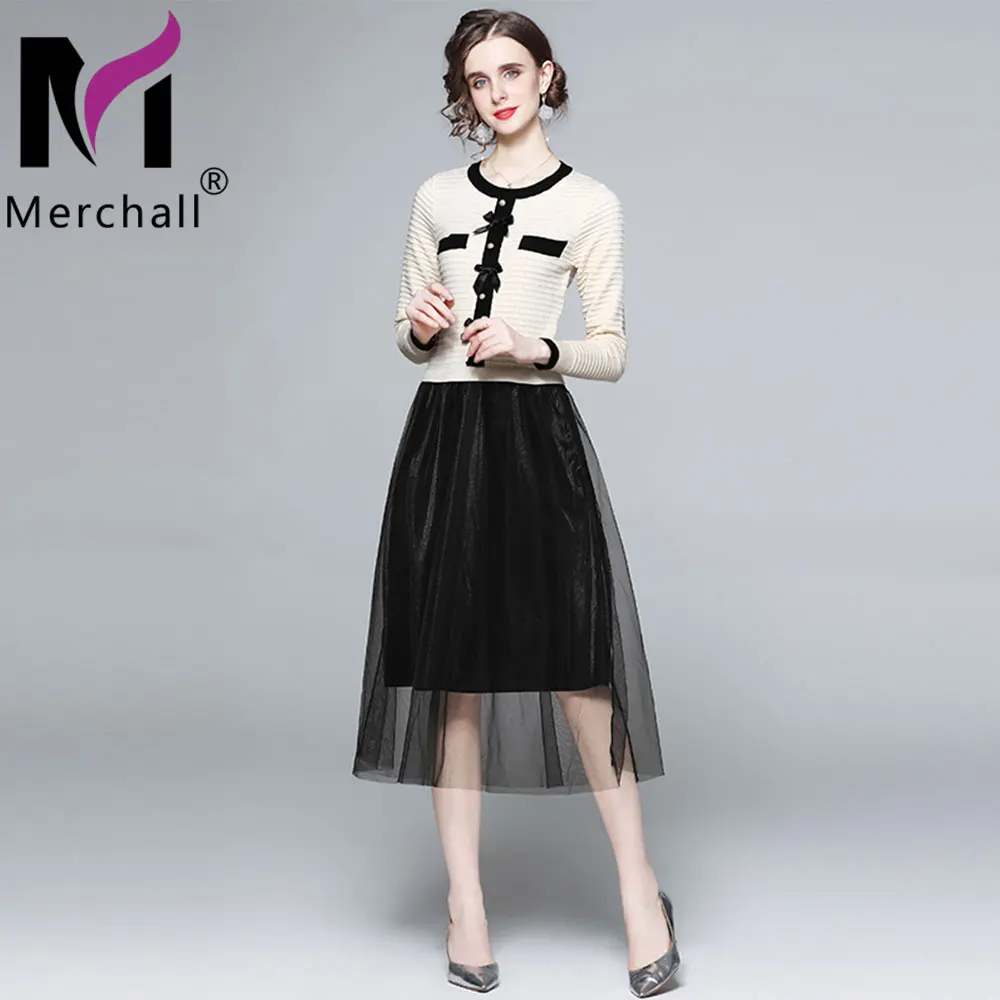 Merchall Winter Bow knit Sweater Dress Mesh Splicing O Neck Long Sleeve A Line Party Midi Dress Women's Clothing Vestidos M56684
Merchall Winter Bow knit Sweater Dress Mesh Splicing O Neck Long Sleeve A Line Party Midi Dress Women's Clothing Vestidos M56684