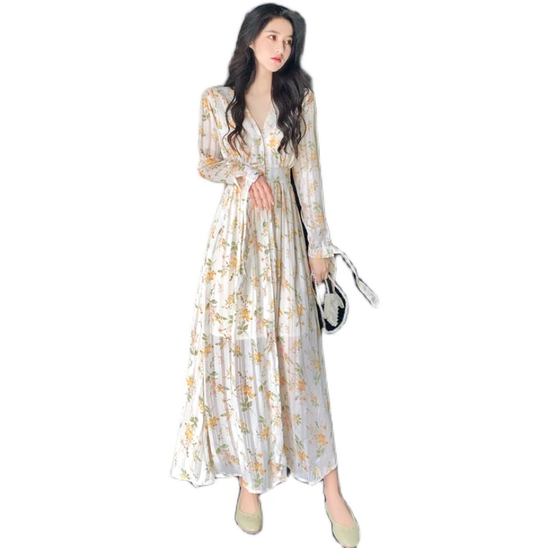 2021 New Arrivals Women's Long Dresses Spring Autumn Female Floral Dress V-Neck Ribbons Slim Lady Chiffon Dress Vestido Clothing
2021 New Arrivals Women's Long Dresses Spring Autumn Female Floral Dress V-Neck Ribbons Slim Lady Chiffon Dress Vestido Clothing