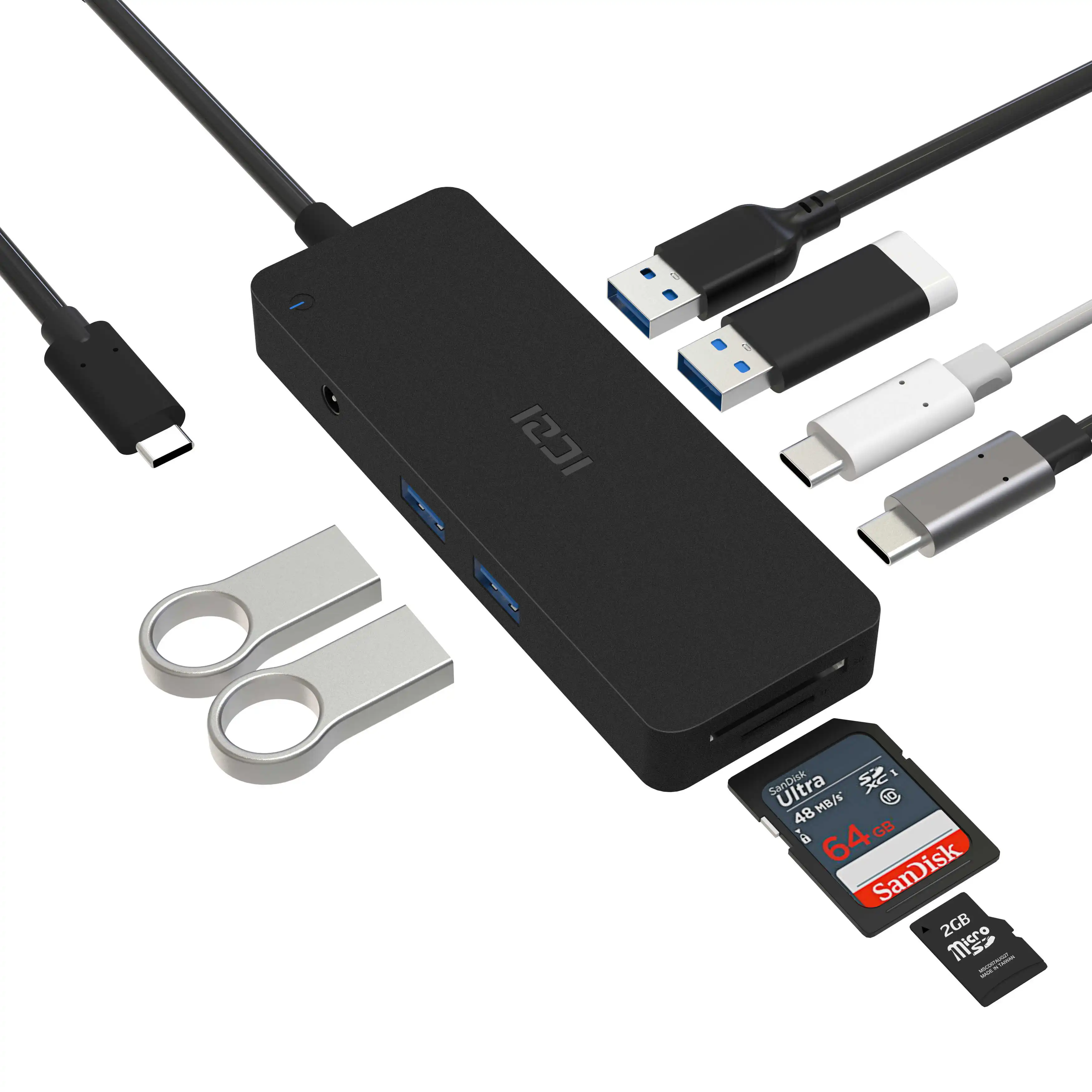 ICZI 8 в 1 USB C концентратор type до 4 3 0 портов + кардридер (SD TF) 2 порт для передачи данных