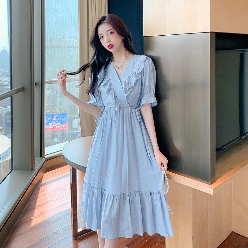 show thin waist short sleeve v-neck falbala design with long dress in pure and fresh and sweet hubble-bubble sleeve
show thin waist short sleeve v-neck falbala design with long dress in pure and fresh and sweet hubble-bubble sleeve