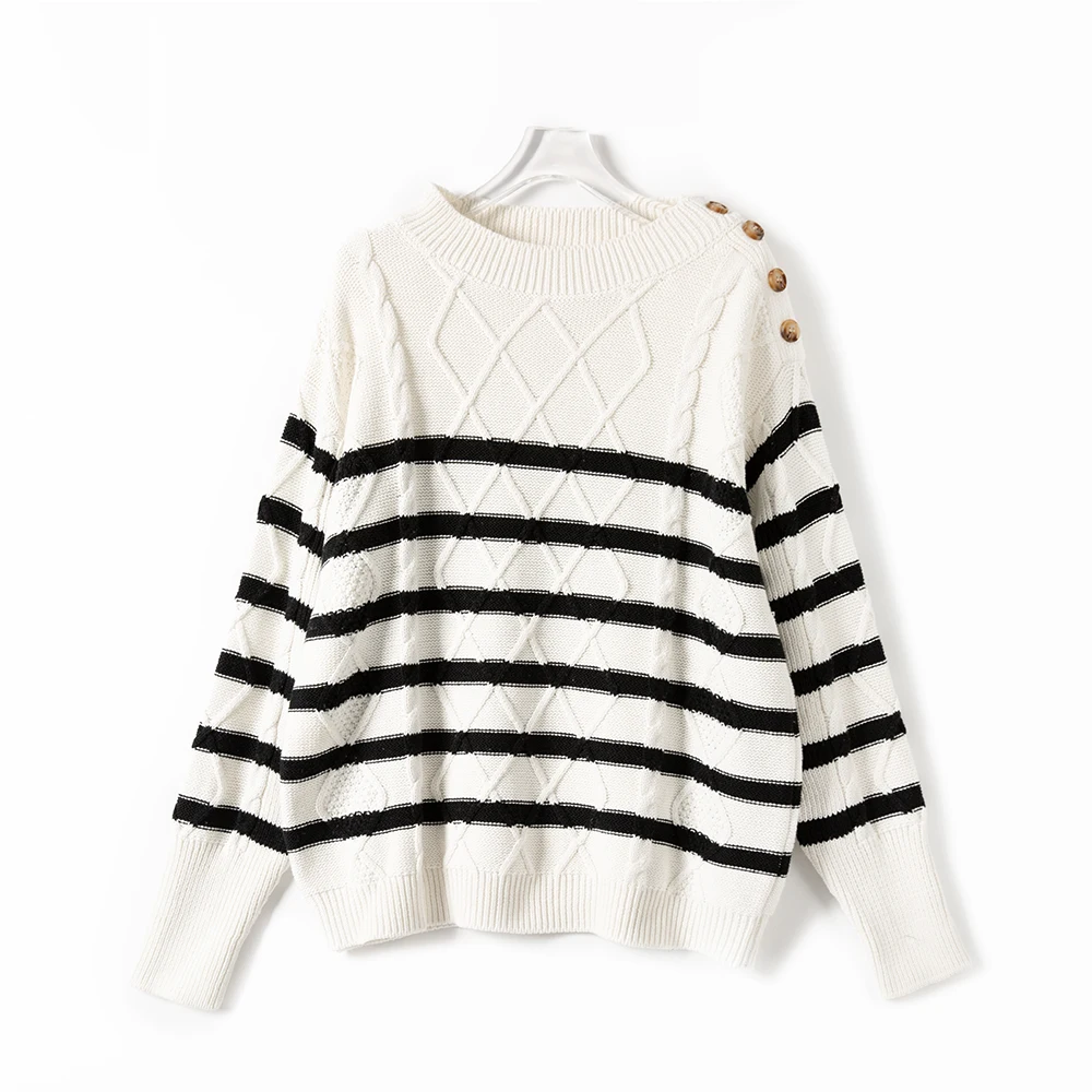 Stripes Shoulder Buttons women sweater long sleeve o-neck casual wild lady knit sweater pullover tops
Stripes Shoulder Buttons women sweater long sleeve o-neck casual wild lady knit sweater pullover tops