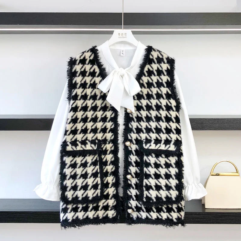 Женский весенний и осенний жилет в клетку свободный утепленный средней и длинной вязаный жилет из искусственной норки модный жилет 
Женский весенний и осенний жилет в клетку свободный утепленный средней и длинной вязаный жилет из искусственной норки модный жилет