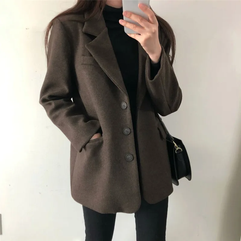 Office Lady Lapel Thicken Cashmere Suit Coat Women's Autumn Fashion Woolen Coats Female Long Sleeve Elegant Winter Outwear 
Office Lady Lapel Thicken Cashmere Suit Coat Women's Autumn Fashion Woolen Coats Female Long Sleeve Elegant Winter Outwear
