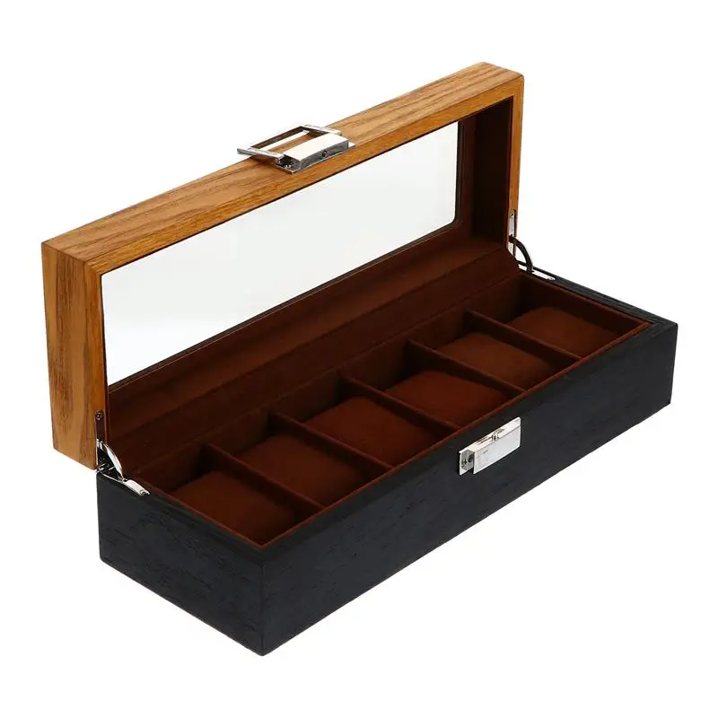 6 Slots Retro Wood Watch Display Box Organizer Black Top Wooden Case Fashion Storage Packing Gift Boxes Jewelry | Наручные часы