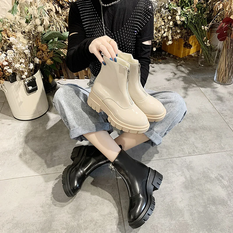 Shoes Lady Boots Round Toe Zipper Boots-women Leather Booties Clogs Platform Luxury Designer Ladies Autumn 2020 White High Heel
Shoes Lady Boots Round Toe Zipper Boots-women Leather Booties Clogs Platform Luxury Designer Ladies Autumn 2020 White High Heel