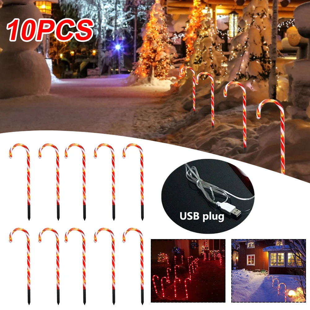 

New Christmas Candy Cane Light Pathway Markers Solar Festival Lights Ground Spike Light Tree Decoration for Garden Pathway Lawn