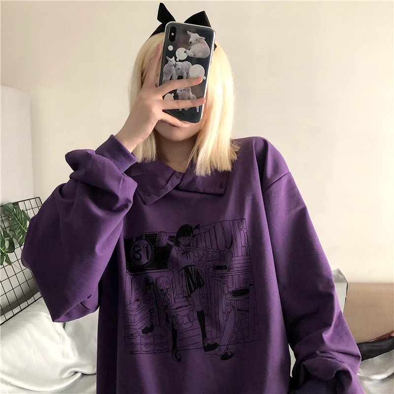 Witsnoep Japanese Anime Oversized Hoodies Women 2021 Spring Fashion Design Variable Collar Cartoon Print Chic Sweatshirt Female
Witsnoep Japanese Anime Oversized Hoodies Women 2021 Spring Fashion Design Variable Collar Cartoon Print Chic Sweatshirt Female
