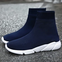 Big Number High Top Light Weight Male Sneakers Socks Mens Running Shoes Women Summer Sports Shoes Sport Man Sneakers Blue B-524
