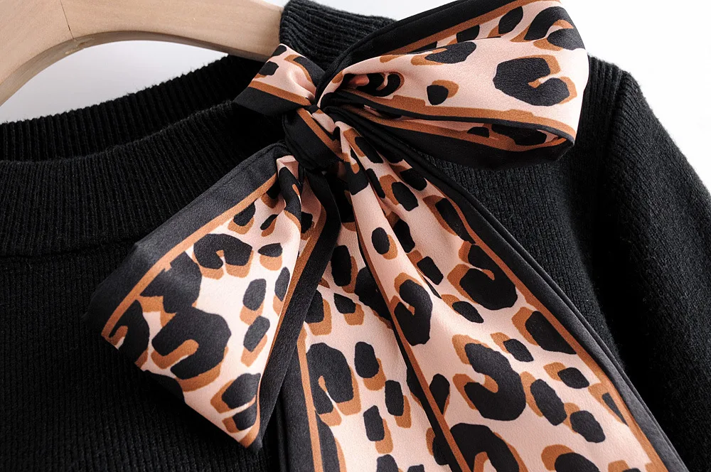 Women Clothes 2019 Autumn and Winter Clothes Women Leopard Bow Decorative Round Neck Pull Femme Pullover Women Sweater Women 
Women Clothes 2019 Autumn and Winter Clothes Women Leopard Bow Decorative Round Neck Pull Femme Pullover Women Sweater Women