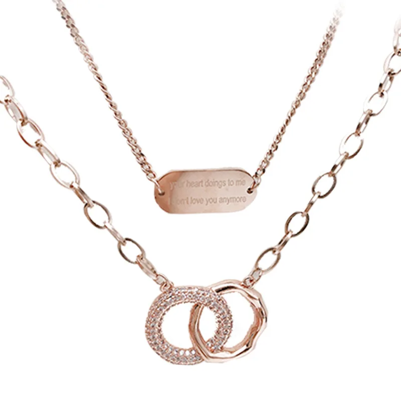 Zircon Double Ring Pendant Ladies Necklace Exquisite Double Clavicle Chain Charm Necklace Jewelry on Woman's Neck 
Zircon Double Ring Pendant Ladies Necklace Exquisite Double Clavicle Chain Charm Necklace Jewelry on Woman's Neck