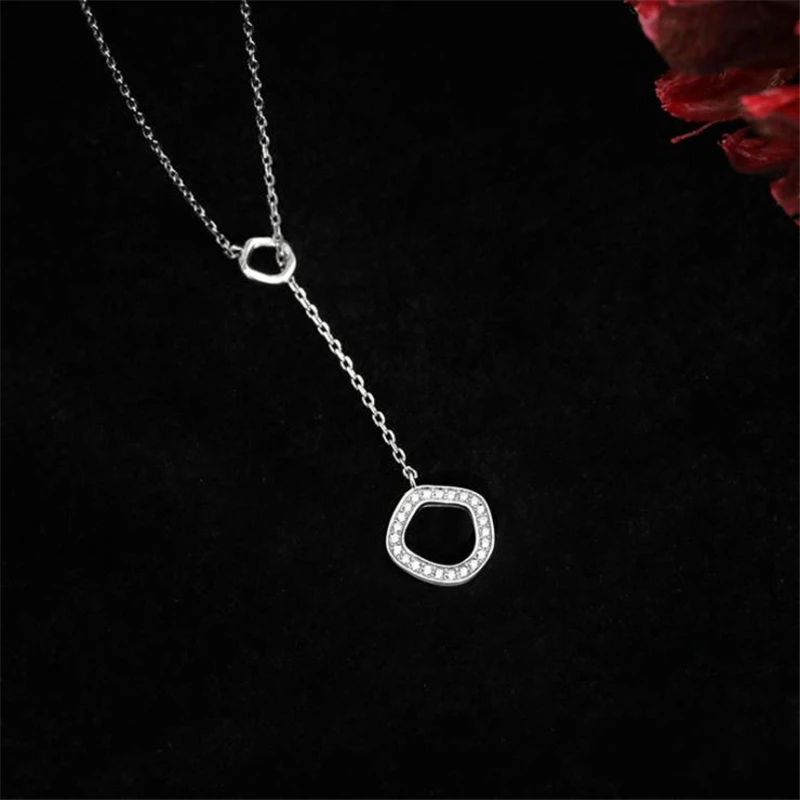 

KOFSAC New Trendy 925 Sterling Silver Necklaces For Women Long Irregular Circle Pendant Sweater Chain Lady Party Gift Daily Wear