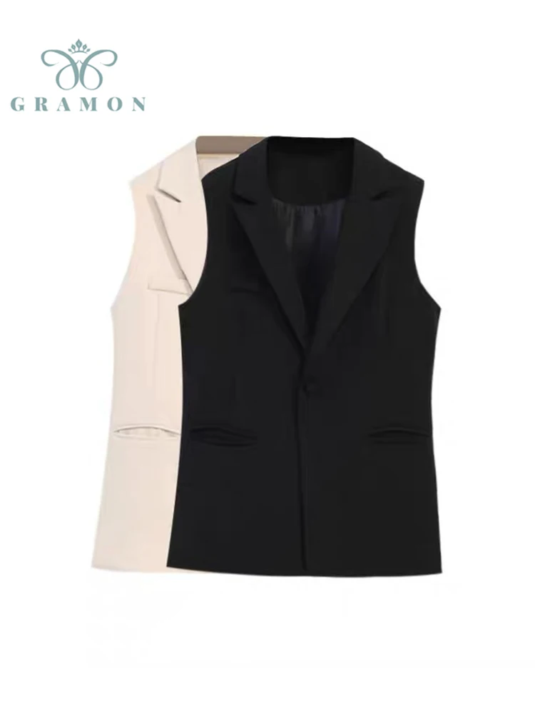 Blazer Vest Lady Spring Fashion Solid Color Oversize Sleeveless Office Lady Single Button V-neck Turn-down Collar Waistcoat Coat
Blazer Vest Lady Spring Fashion Solid Color Oversize Sleeveless Office Lady Single Button V-neck Turn-down Collar Waistcoat Coat
