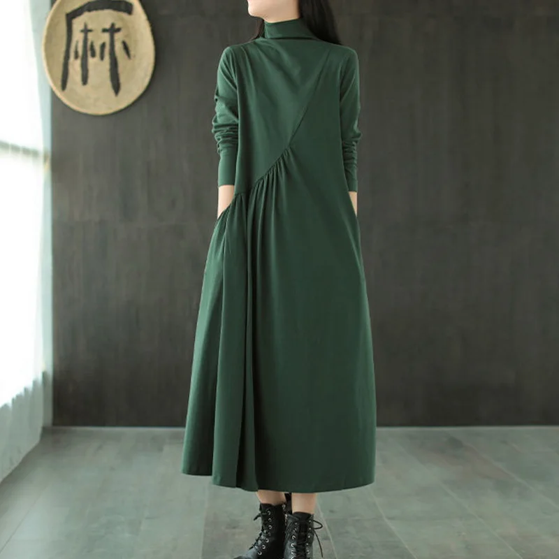 Vinatge Women Long Dress Autumn Spring Long Sleeve Half High Collar Clothing Solid Loose Casual Plus Size Female Dresses Robe
Vinatge Women Long Dress Autumn Spring Long Sleeve Half High Collar Clothing Solid Loose Casual Plus Size Female Dresses Robe