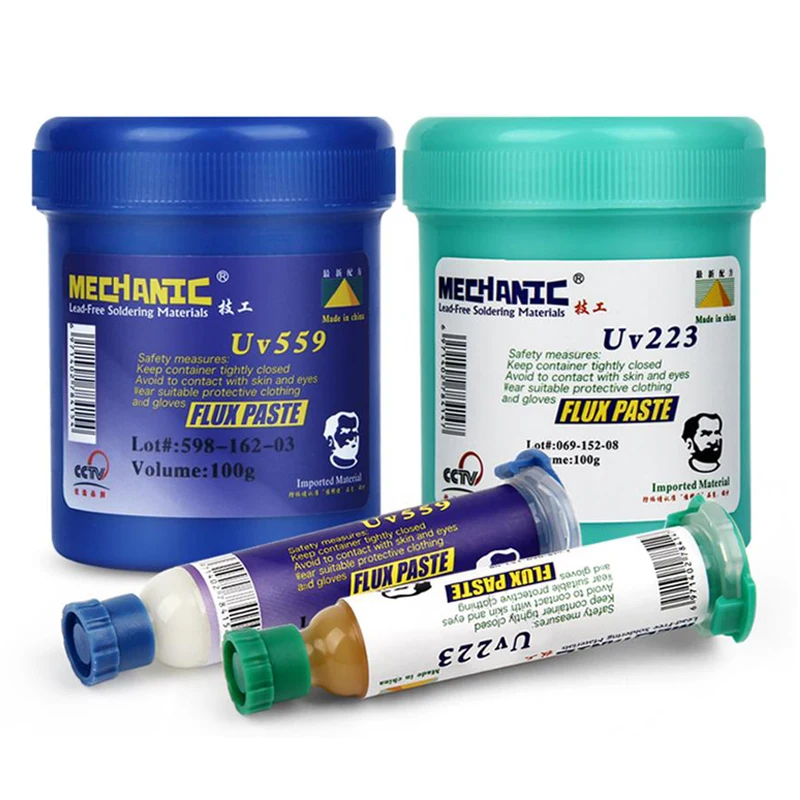 MECHANIC 10cc/100g BGA Tin Solder Paste Lead-Free UV-223/559 Syringe Liquid Flux PCB BGA Repair Stencil Welding Soldering Tool
MECHANIC 10cc/100g BGA Tin Solder Paste Lead-Free UV-223/559 Syringe Liquid Flux PCB BGA Repair Stencil Welding Soldering Tool