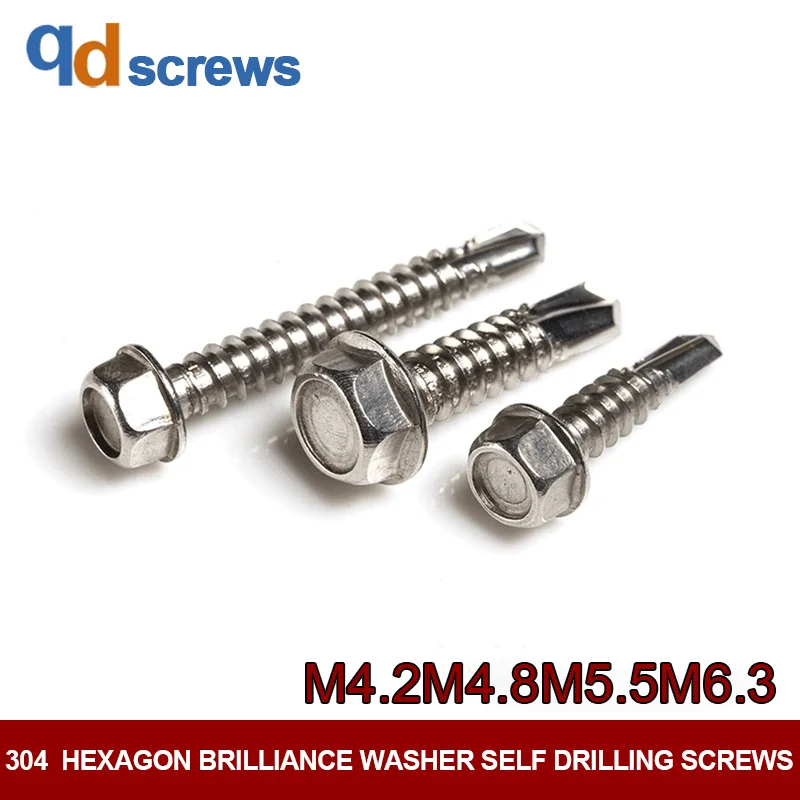 304 M4.2M4.8M5.5M6.3 hexagon brilliance washer self drilling stainless steel screws DIN7504
304 M4.2M4.8M5.5M6.3 hexagon brilliance washer self drilling stainless steel screws DIN7504