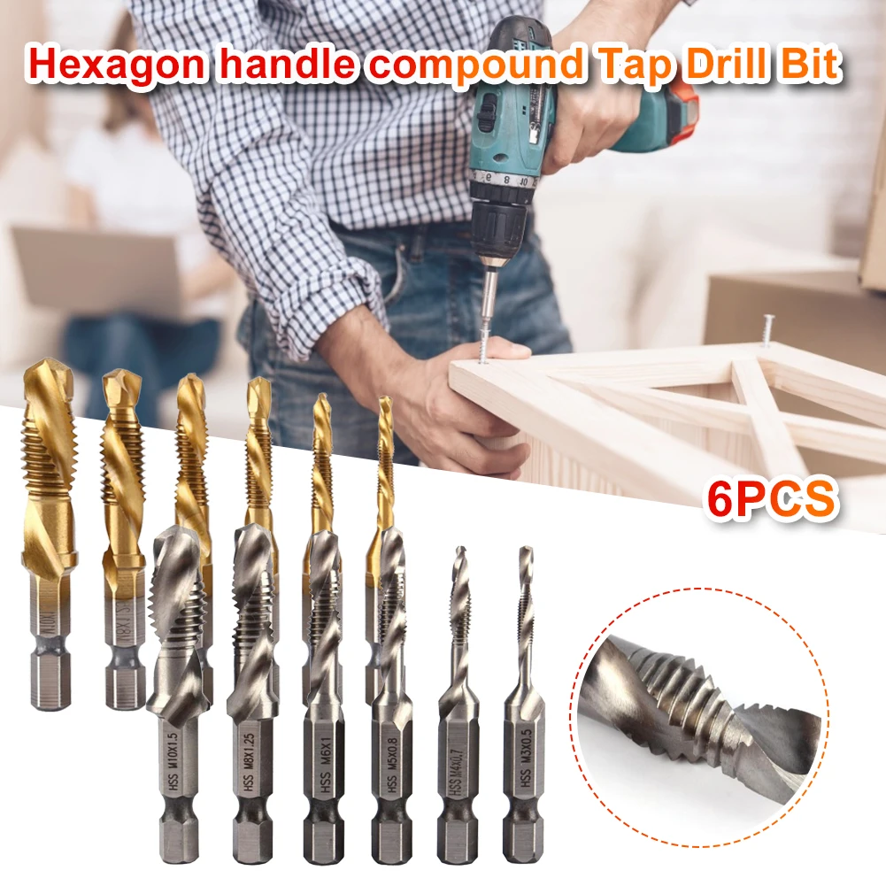 6Pc Hex Shank Titanium Plated HSS Screw Thread Metric Tap Drill Bits Screw Machine Compound tap M3 M4 M5 M6 M8 M10 screw tap set
6Pc Hex Shank Titanium Plated HSS Screw Thread Metric Tap Drill Bits Screw Machine Compound tap M3 M4 M5 M6 M8 M10 screw tap set