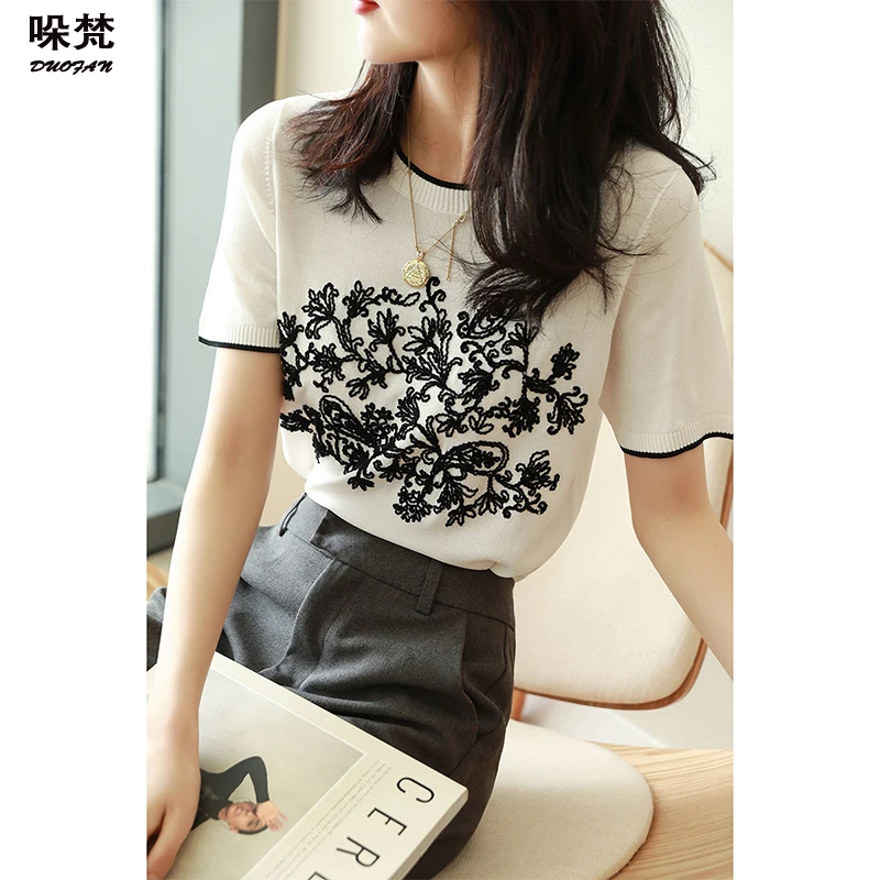 DUOFAN Female Tshirt Short Sleeve Knit T Shirt Woman Three-dimensional Embroidery Jacquard 2021 Summer Simple Women Tops
DUOFAN Female Tshirt Short Sleeve Knit T Shirt Woman Three-dimensional Embroidery Jacquard 2021 Summer Simple Women Tops