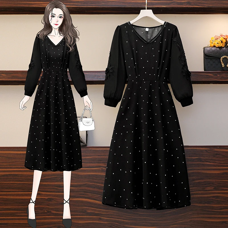 Large women's clothing fat trendy women's autumn new fashion temperament Chiffon wave dot stitching medium and long dress
Large women's clothing fat trendy women's autumn new fashion temperament Chiffon wave dot stitching medium and long dress