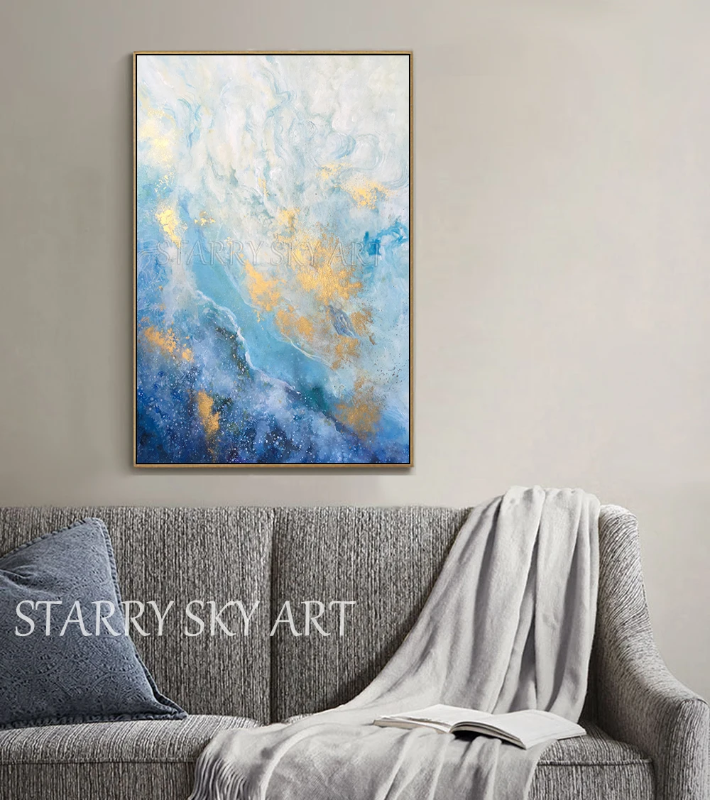 High Skilled Artist Hand-painted Abstract Blue and White and Gold Oil Painting on Canvas Rich Colors White and Blue Oil Painting
High Skilled Artist Hand-painted Abstract Blue and White and Gold Oil Painting on Canvas Rich Colors White and Blue Oil Painting