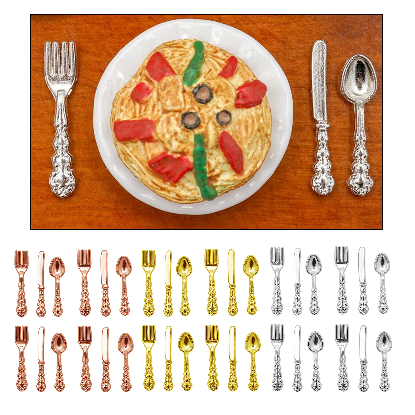 12Pcs Dollhouse Mini Tableware 1:12 Knife Fork Spoon Set Dollhouse Kitchen Dining Room Accessories
12Pcs Dollhouse Mini Tableware 1:12 Knife Fork Spoon Set Dollhouse Kitchen Dining Room Accessories