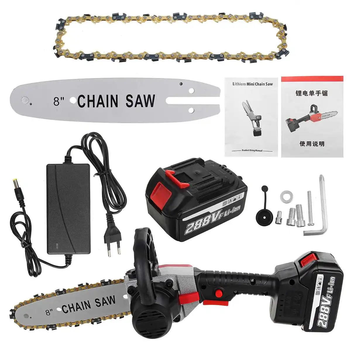 288VF 22980mAh Brushless Electric Chainsaw 8inch Cordless Garden Logging Power Tool Wood Tools Rechargeable For Makita Battery
288VF 22980mAh Brushless Electric Chainsaw 8inch Cordless Garden Logging Power Tool Wood Tools Rechargeable For Makita Battery
