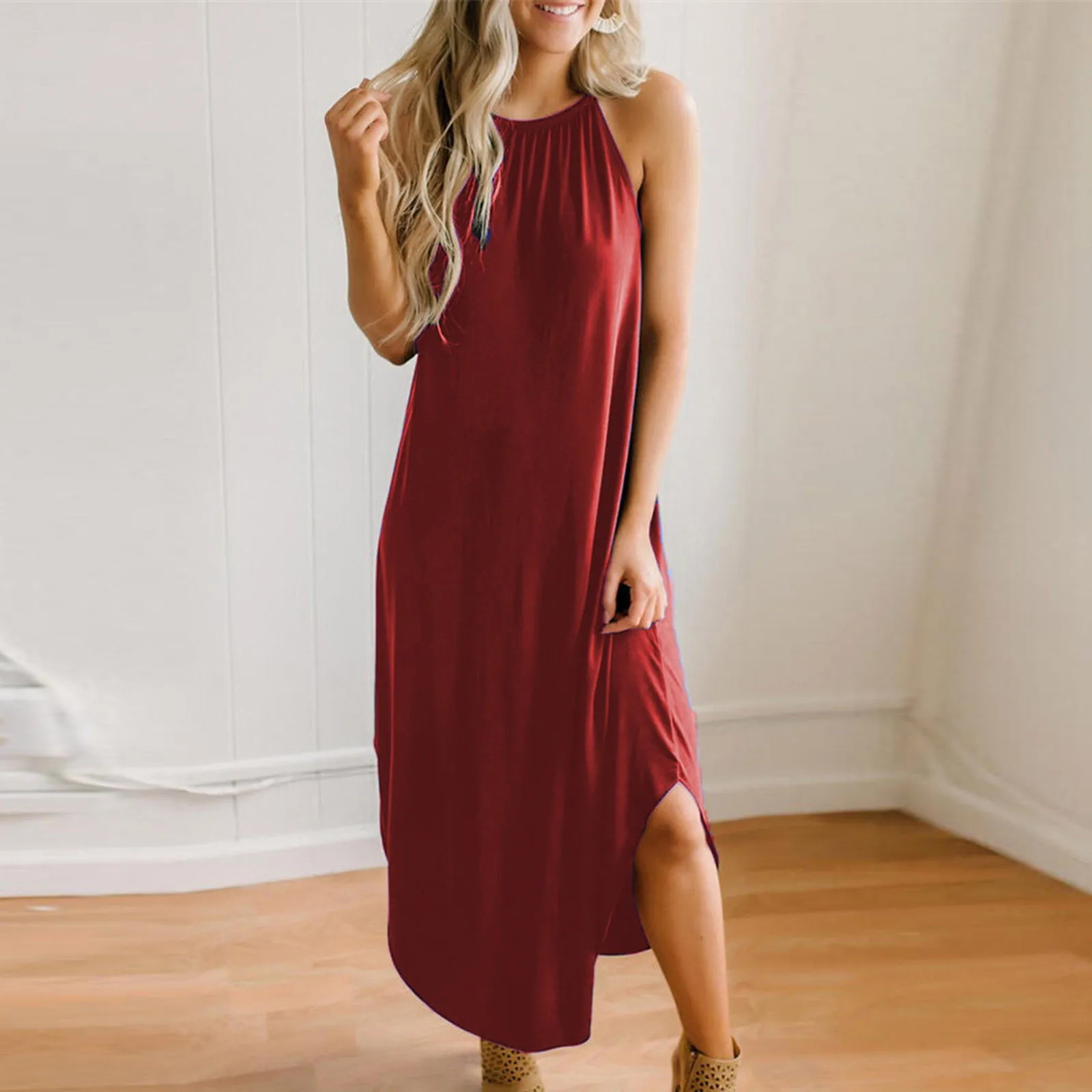 Summer Dresses Ladies 2021 Women Casual O-Neck Sleeveless Solid Color Split Tank Tops Camis Dress sommerkleider damen E1
Summer Dresses Ladies 2021 Women Casual O-Neck Sleeveless Solid Color Split Tank Tops Camis Dress sommerkleider damen E1