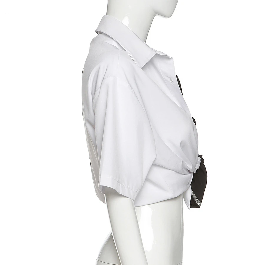 Summer New Casual Street Short Sleeves Lapel Simple Tees Femme Tops Fashion Black White Patchwork T Shirt Women Tops shirts
Summer New Casual Street Short Sleeves Lapel Simple Tees Femme Tops Fashion Black White Patchwork T Shirt Women Tops shirts