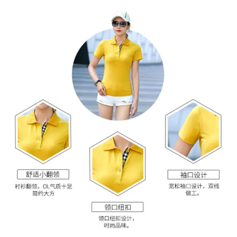 Pure cotton lapel t-shirt women's short-sleeved summer sports half-sleeved collared t-shirt with collar casual polo shirt tops 
Pure cotton lapel t-shirt women's short-sleeved summer sports half-sleeved collared t-shirt with collar casual polo shirt tops