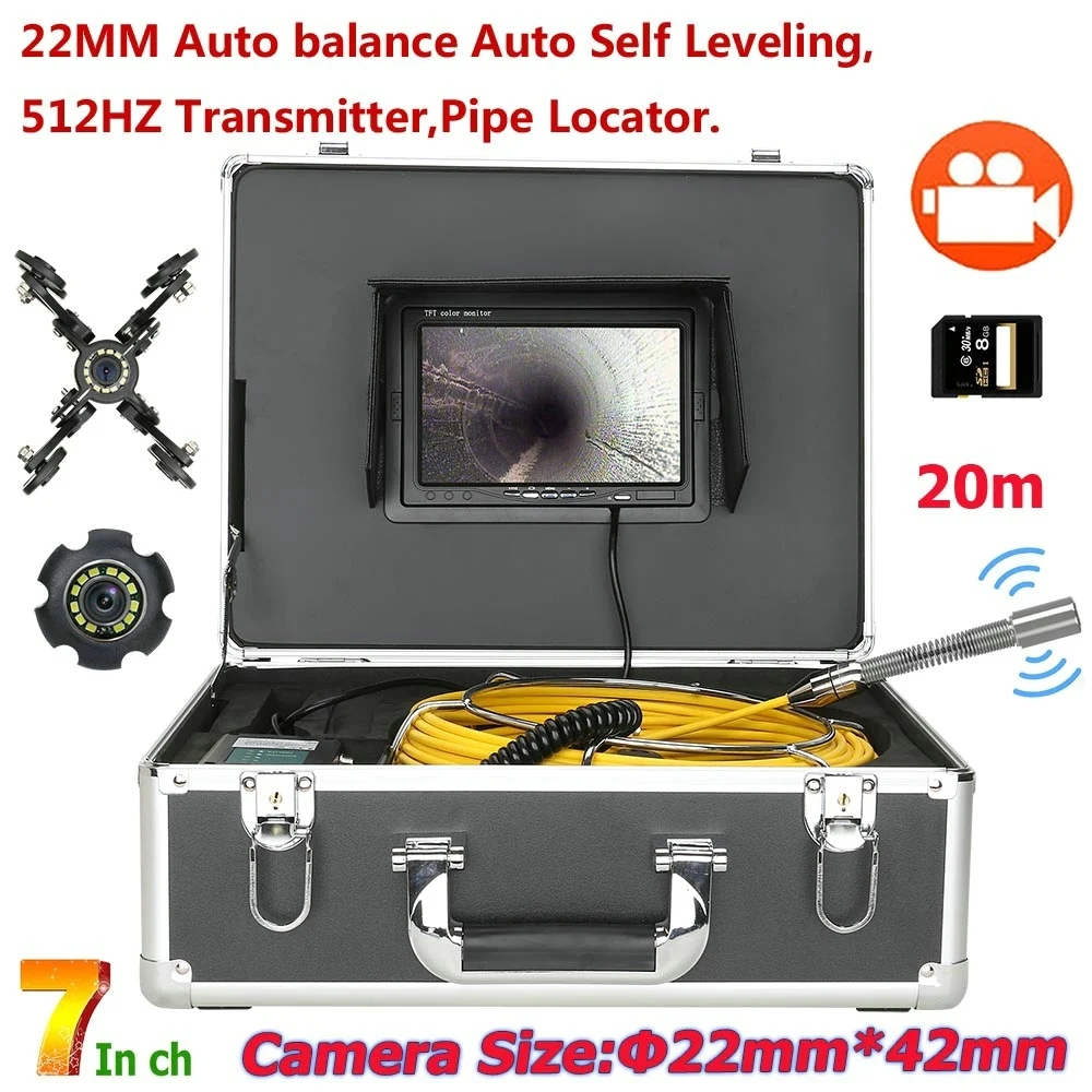 7" DVR 20M Sewer Pipe Inspection Video Camera with Auto balance Auto Self Leveling 512HZ Transmitter Pipe Locator
7" DVR 20M Sewer Pipe Inspection Video Camera with Auto balance Auto Self Leveling 512HZ Transmitter Pipe Locator