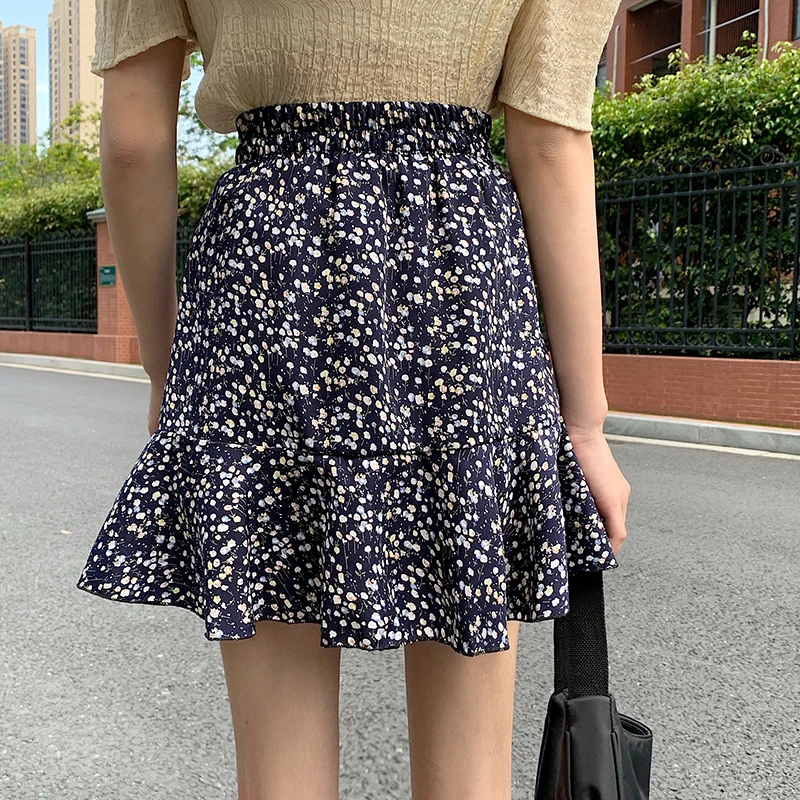 

BETHQUENOY Chiffon Blue Pleated Skirts Women 2021 Mujer Faldas Woman Skirt Midi Jupe Femme Saias Mulher Plisada Spodnica Damska