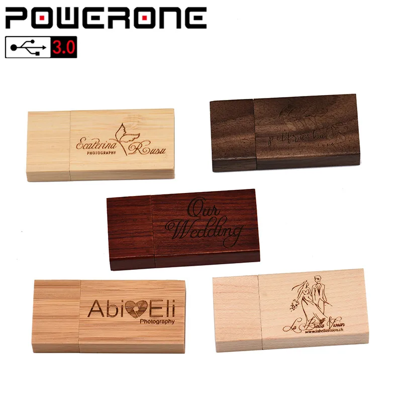 POWERONE USB 3 0 с бесплатным логотипом на заказ деревянный блок флеш накопитель Флешка