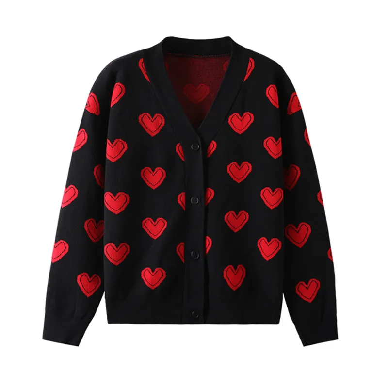 Love Heart Pattern Warm Sweater Jackets 2021 Spring Autumn Women Elegant Knitting Vintage V Neck Loose Thick Cardigan Coat 
Love Heart Pattern Warm Sweater Jackets 2021 Spring Autumn Women Elegant Knitting Vintage V Neck Loose Thick Cardigan Coat