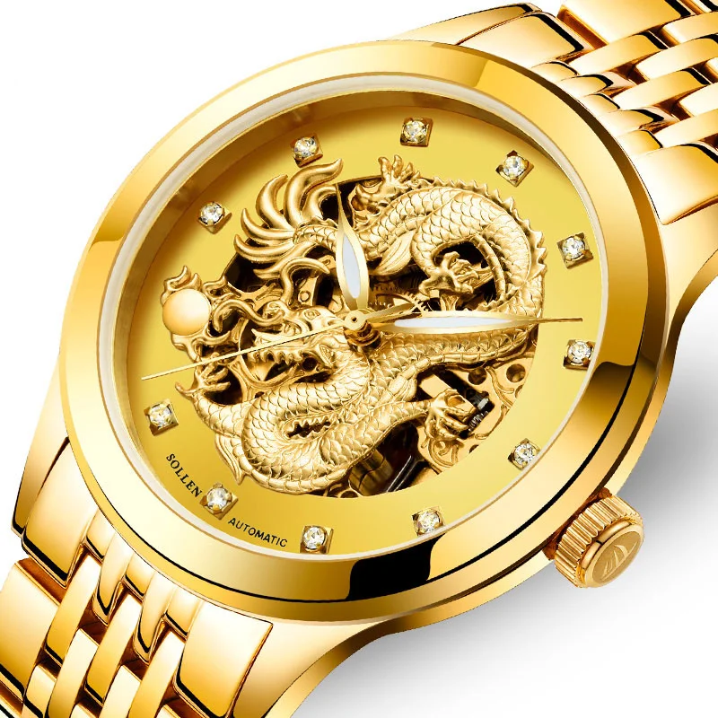 Switzerland SOLLEN Automatic Men's Mechanical Watch Luxury Dragon Design Luminous Diamond Sapphire Skeleton Watch SL602
Switzerland SOLLEN Automatic Men's Mechanical Watch Luxury Dragon Design Luminous Diamond Sapphire Skeleton Watch SL602