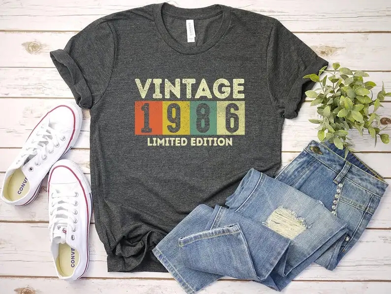 Vintage 1986 T-Shirt, Vintage 1986 Limited Edition Men Women, 35th Birthday T-Shirt, t shirt for women women clothing Summer
Vintage 1986 T-Shirt, Vintage 1986 Limited Edition Men Women, 35th Birthday T-Shirt, t shirt for women women clothing Summer