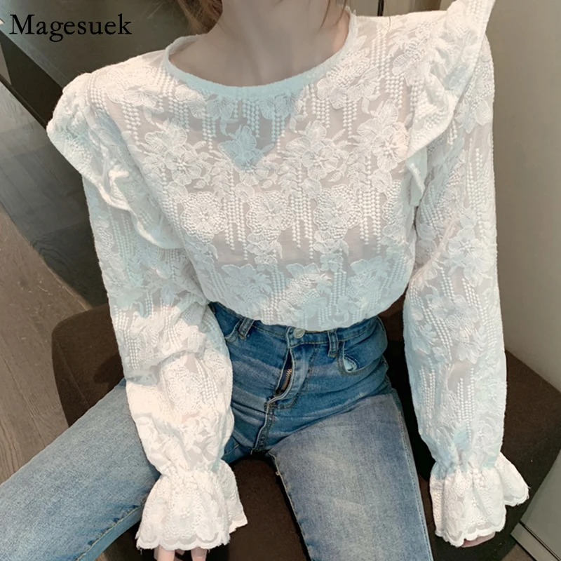 Embroidery Flare Long Sleeve Top Women Korean Lace White Blouse Women Loose Fashion Elegant office wear women Shirt Blusas 11615
Embroidery Flare Long Sleeve Top Women Korean Lace White Blouse Women Loose Fashion Elegant office wear women Shirt Blusas 11615