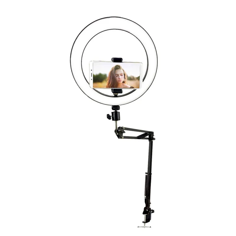 26CM Led Ring Light With Long Arm Stand To Photography Phone Video Make Up 3 Color Dimmable Circline Lamp Clipped To The Desktop
26CM Led Ring Light With Long Arm Stand To Photography Phone Video Make Up 3 Color Dimmable Circline Lamp Clipped To The Desktop