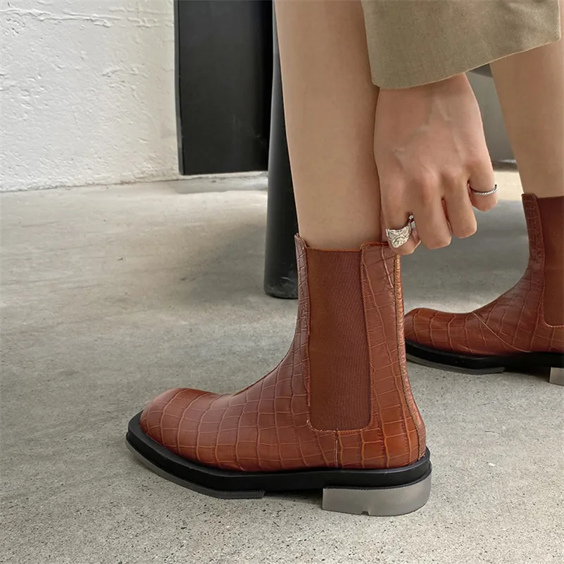 Meotina Real Leather Platform Mid Heel Ankle Boots Chelsea Boots Women Shoes Square Toe Thick Heels Short Boots Ladies Brown
Meotina Real Leather Platform Mid Heel Ankle Boots Chelsea Boots Women Shoes Square Toe Thick Heels Short Boots Ladies Brown