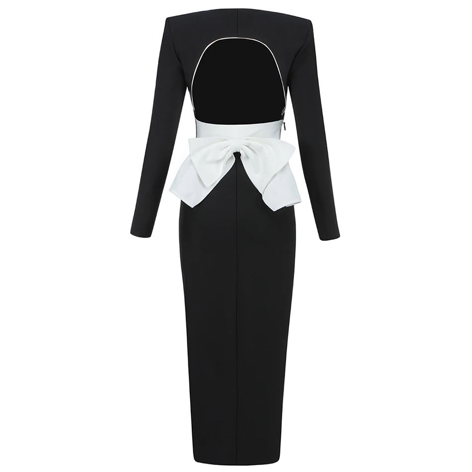 High-Quality New Ladies Sexy Black Square Neck Hollow Long-Sleeved Bow Tight-Fitting Bandage Dress Bodycon Party Dress Spring
High-Quality New Ladies Sexy Black Square Neck Hollow Long-Sleeved Bow Tight-Fitting Bandage Dress Bodycon Party Dress Spring