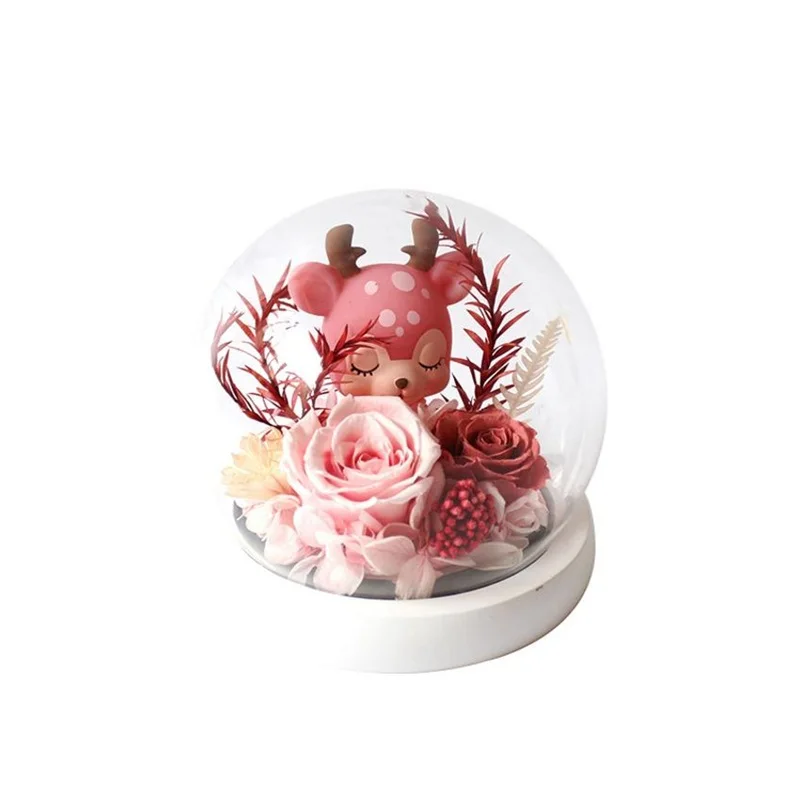 Natural Preserved Flower Rose Valentines Day Gift Exclusive Rose In Glass Dome with Lights Eternal Real Rose Mother's Day Gift