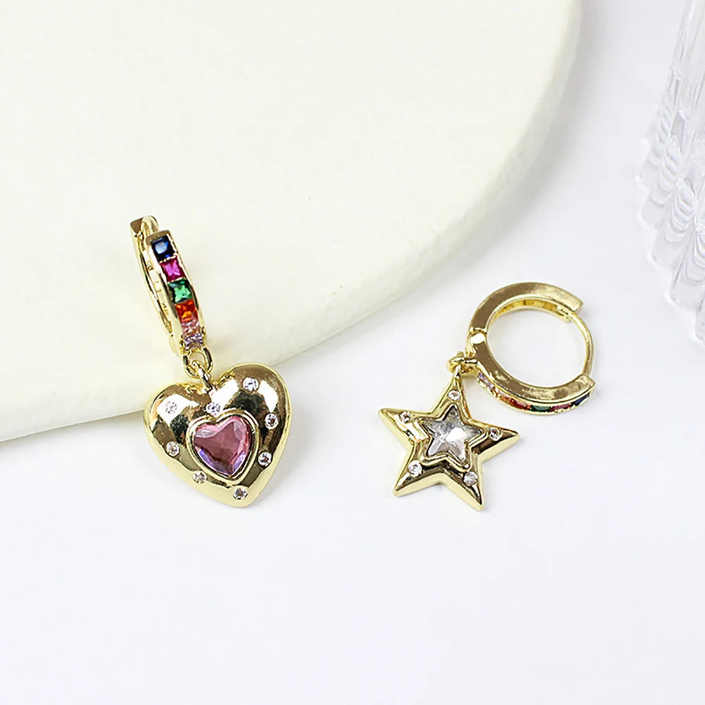 Ghidbk Fashion Asymmetric Heart Pentagram Hoop Earrings For Women Vintage Colorful Zircon Circle Huggie Earrings Jewelry Gifts
Ghidbk Fashion Asymmetric Heart Pentagram Hoop Earrings For Women Vintage Colorful Zircon Circle Huggie Earrings Jewelry Gifts