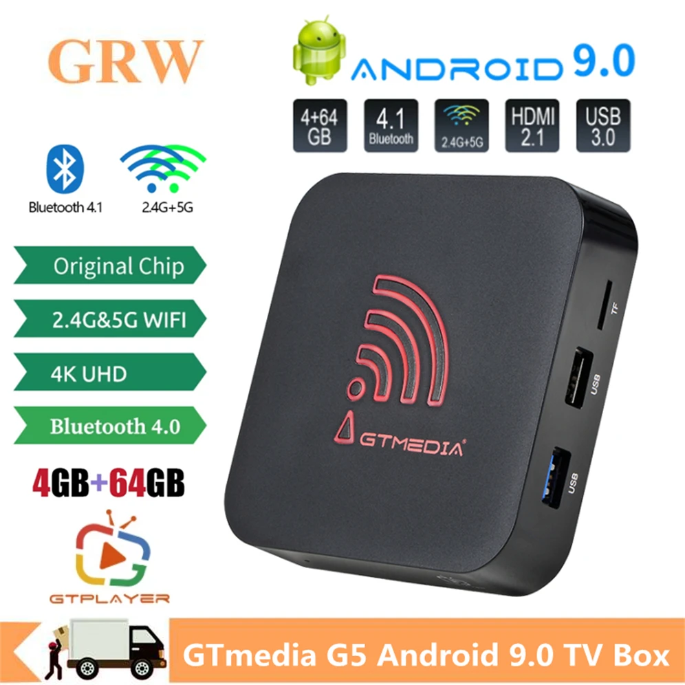 Grwibeou GTmedia G5 Smart Android 9.0 TV Box, Amlogic S905X2 4GB+64GB Quad-Core ARM, 2.4G+5G WIFI Bluetooth , 4k HDR Set top box
Grwibeou GTmedia G5 Smart Android 9.0 TV Box, Amlogic S905X2 4GB+64GB Quad-Core ARM, 2.4G+5G WIFI Bluetooth , 4k HDR Set top box