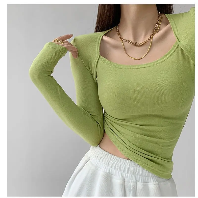Solid Color T-shirt Female Aesthetic Square Neck Tops 2022 New Spring Korean Fashion Personality Slimming Long-sleeved T-shirts
Solid Color T-shirt Female Aesthetic Square Neck Tops 2022 New Spring Korean Fashion Personality Slimming Long-sleeved T-shirts
