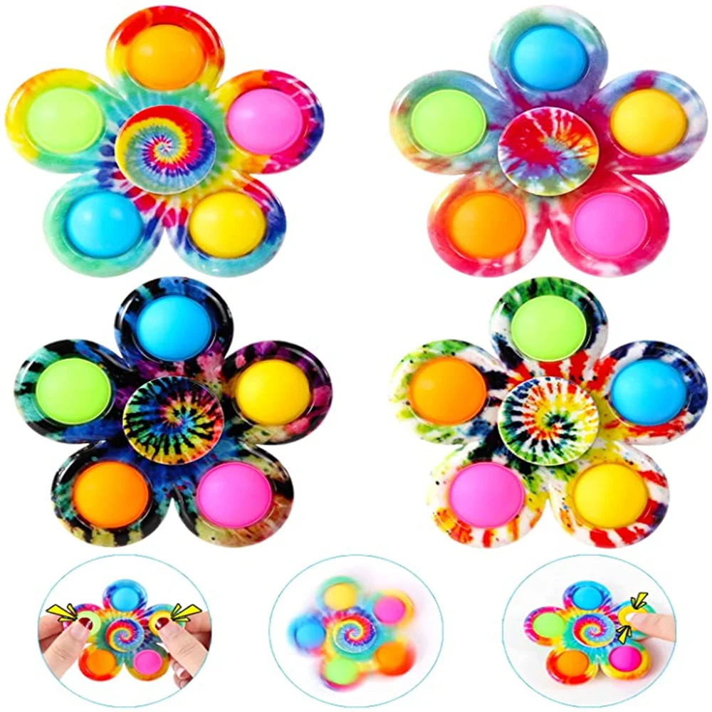 

2 Pack Flower Tie-Dyed Stress Relief Hand Pop Spinners Christmas Party Simple Dimple Fidget Popper Spinner Sensory Toys Set