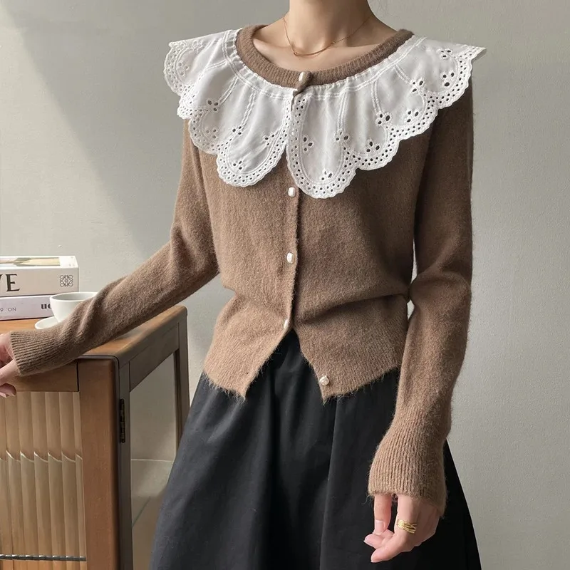 Корейский модный кружевной вязаный свитер с вышивкой и воротником для женщин, 2021 осенне-зимний топ с круглым вырезом и длинными рукавами, по...
Корейский модный кружевной вязаный свитер с вышивкой и воротником для женщин, 2021 осенне-зимний топ с круглым вырезом и длинными рукавами, по...