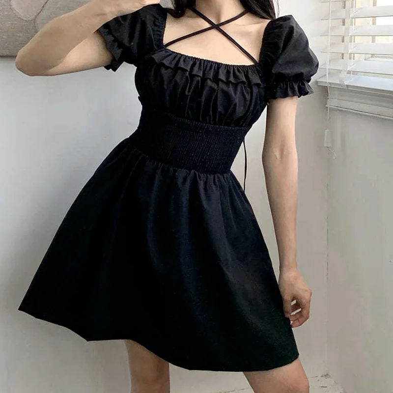 Dark Academia Goth Black Dress Women 2021 Gothic Puff Sleeve Ruched Mini Dress Vintage Square Collar Bandage Party Robe
Dark Academia Goth Black Dress Women 2021 Gothic Puff Sleeve Ruched Mini Dress Vintage Square Collar Bandage Party Robe