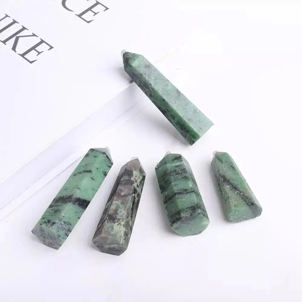 

Natural Polished Gemstone Feng Shui Ruby Zoisite Points Healing Crystal Wands 60mm-70mm 1pc