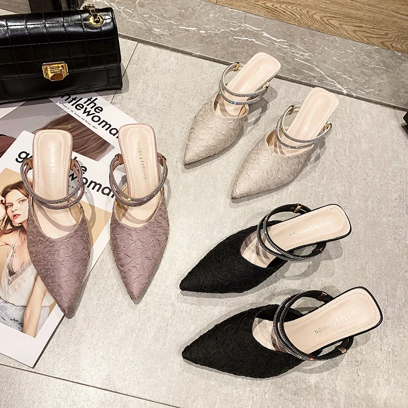 Mules For Women 2021 Shoes Ladies' Slippers Glitter Slides Med Thin Heels Fashion Pointed Toe Pantofle High Jelly Luxury New PU
Mules For Women 2021 Shoes Ladies' Slippers Glitter Slides Med Thin Heels Fashion Pointed Toe Pantofle High Jelly Luxury New PU