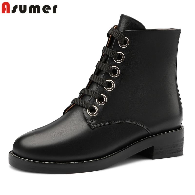 Asumer Plus Size 34-45 New Genuine Leather Boots Women Zip Lace Up Round Toe Ankle Boots For Women Autumn Winter Ladies Shoes
Asumer Plus Size 34-45 New Genuine Leather Boots Women Zip Lace Up Round Toe Ankle Boots For Women Autumn Winter Ladies Shoes