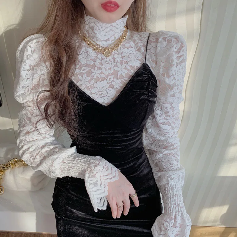 High Collar Lace Chiffon Base Shirt Women Fashion Autumn Spring White Sexy Underwear Chiffon T-shirt Long Sleeve Femal Elegant
High Collar Lace Chiffon Base Shirt Women Fashion Autumn Spring White Sexy Underwear Chiffon T-shirt Long Sleeve Femal Elegant